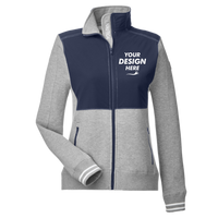 Nautica Women's Navigator Fleece Full-Zip Jacket, Oxford Heather / Navy, Front view, Mockup