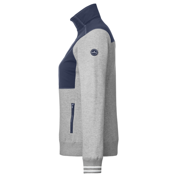 Nautica Women's Navigator Fleece Full-Zip Jacket, Oxford Heather / Navy, Left Sleeve view