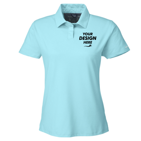 Nautica Women's Saltwater Polo, Sea Mist, Front view, Mockup