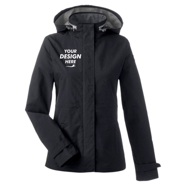 Nautica Women's Voyage Hooded Rain Jacket, Black, Front view, Mockup