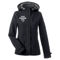 Nautica Women's Voyage Hooded Rain Jacket, Black, Front view, Mockup