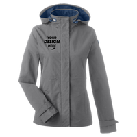 Nautica Women's Voyage Hooded Rain Jacket, Graphite, Front view, Mockup