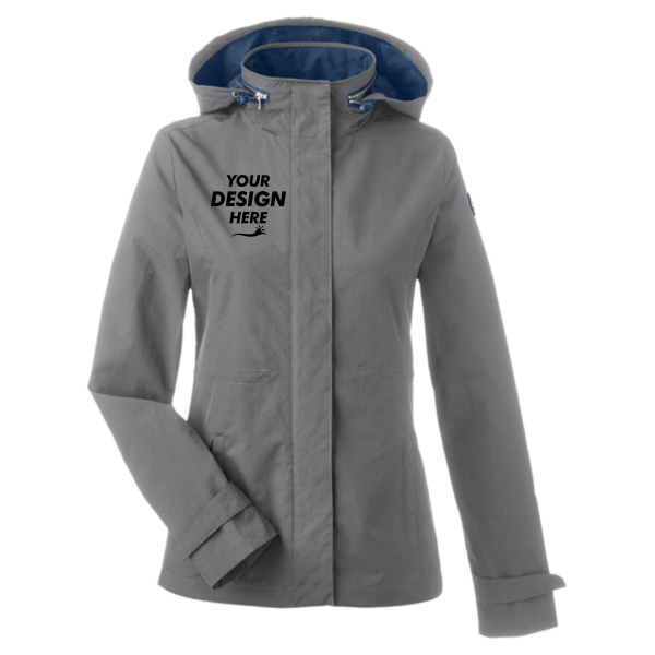 Nautica Women's Voyage Hooded Rain Jacket, Graphite, Front view, Mockup