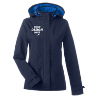 Nautica Women's Voyage Hooded Rain Jacket, Navy, Front view, Mockup