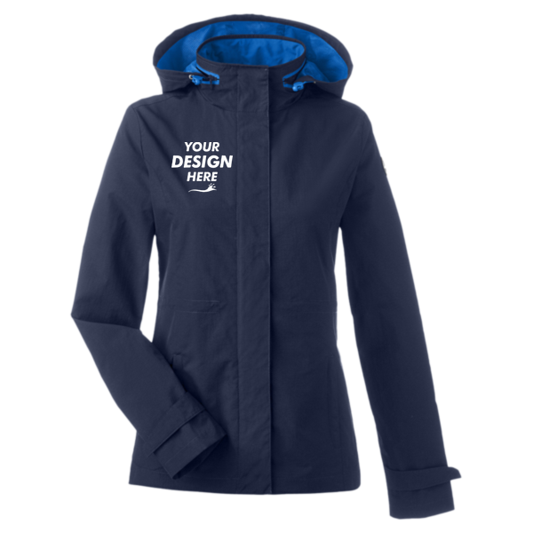 Nautica Women's Voyage Hooded Rain Jacket, Navy, Front view, Mockup