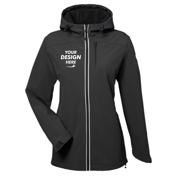 Nautica Women's Wavestorm Hooded Soft Shell Jacket, Black, Front view, Mockup