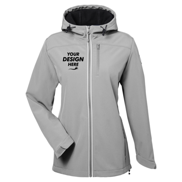 Nautica Women's Wavestorm Hooded Soft Shell Jacket, Graphite, Front view, Mockup