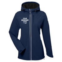 Nautica Women's Wavestorm Hooded Soft Shell Jacket, Navy, Front view, Mockup