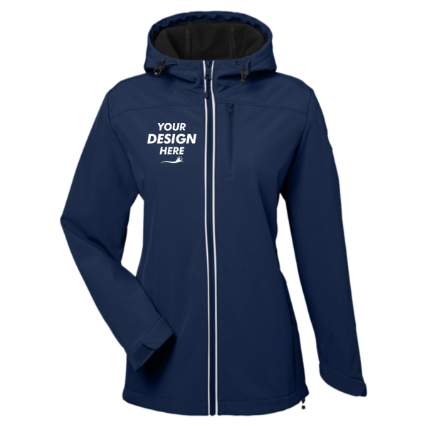 Nautica Women's Wavestorm Hooded Soft Shell Jacket, Navy, Front view, Mockup