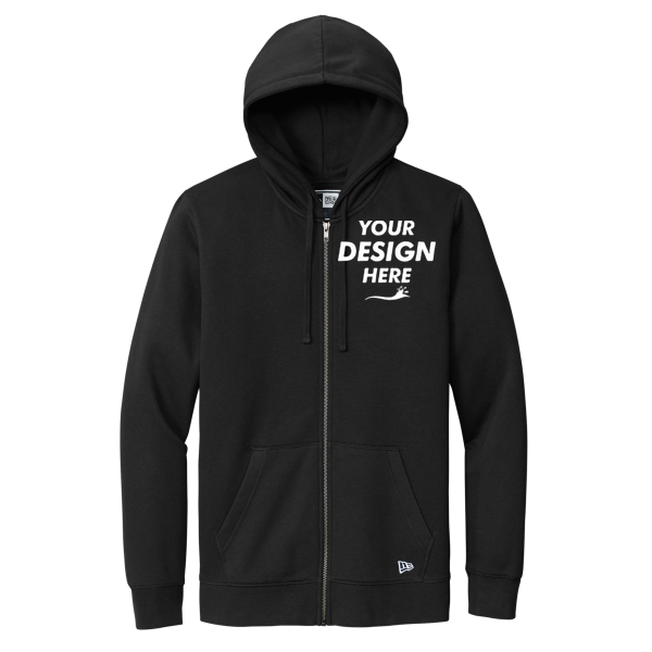 New Era Comeback Fleece Full Zip Hoodie, Black, Front view, Mockup