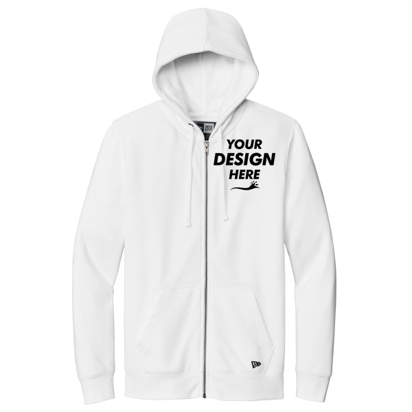 New Era Comeback Fleece Full Zip Hoodie, White, Front view, Mockup