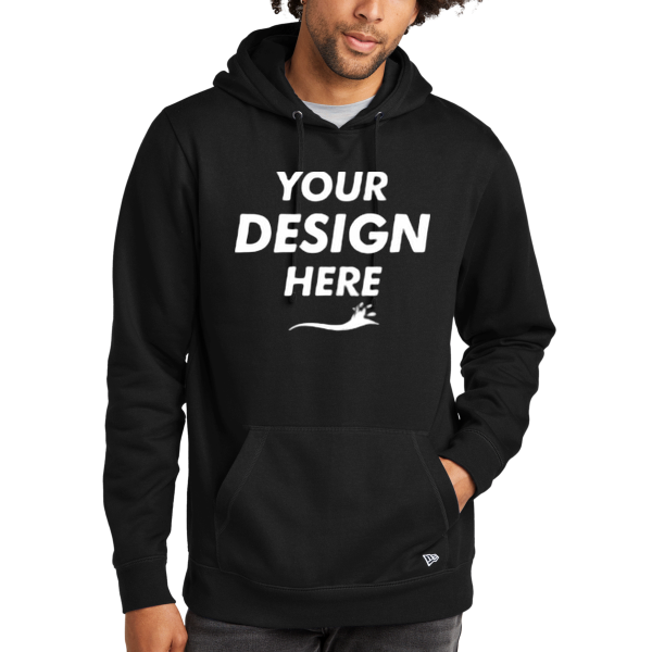 New Era Comeback Fleece Pullover Hoodie, Black / Black, Front view, Mockup