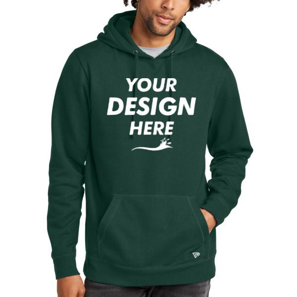 New Era Comeback Fleece Pullover Hoodie, Dark Green / Dark Green, Front view, Mockup