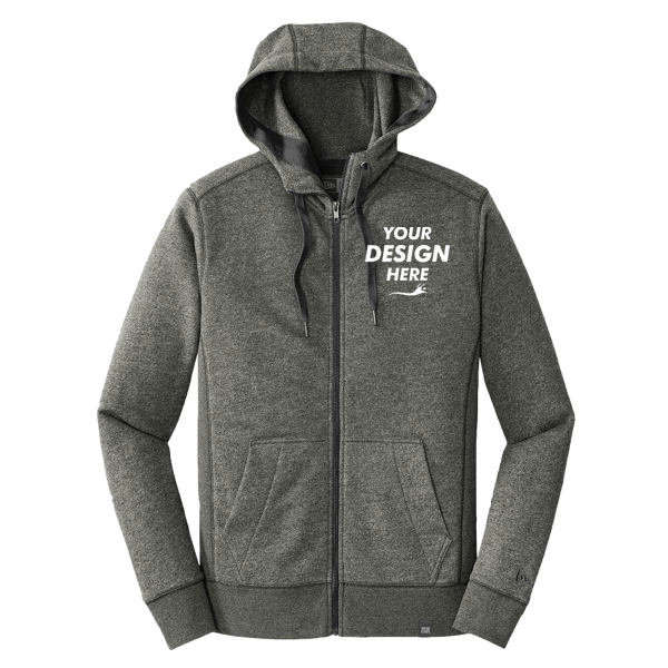 New Era French Terry Full Zip Hoodie, Black Twist, Front view, Mockup