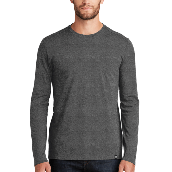 New Era Heritage Blend Long Sleeve Crew Tee, Black Heather, Front view