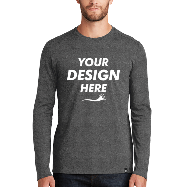 New Era Heritage Blend Long Sleeve Crew Tee, Black Heather, Front view, Mockup