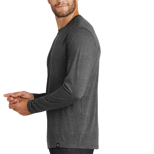 New Era Heritage Blend Long Sleeve Crew Tee, Black Heather, Left Sleeve view