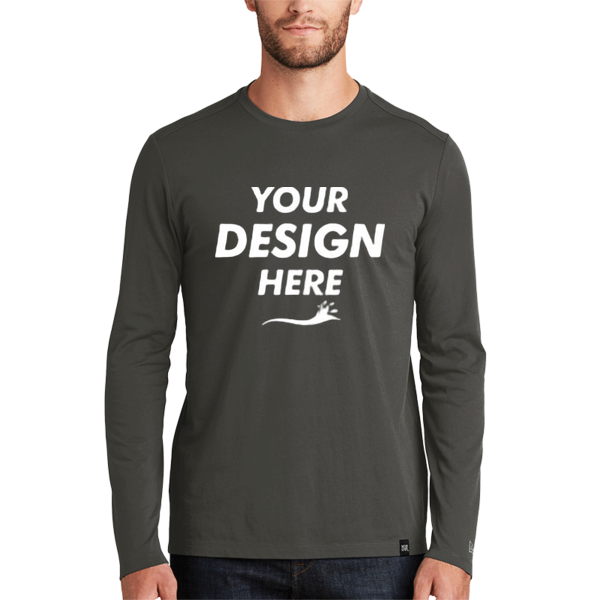 New Era Heritage Blend Long Sleeve Crew Tee, Graphite, Front view, Mockup