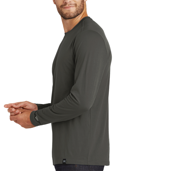 New Era Heritage Blend Long Sleeve Crew Tee, Graphite, Left Sleeve view