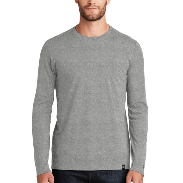 New Era Heritage Blend Long Sleeve Crew Tee, Shadow Grey Heather, Front view