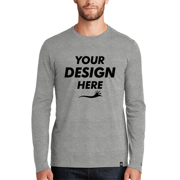 New Era Heritage Blend Long Sleeve Crew Tee, Shadow Grey Heather, Front view, Mockup