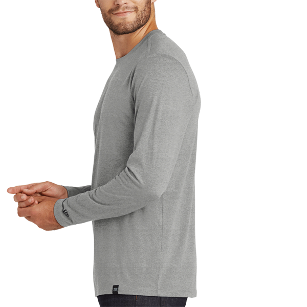 New Era Heritage Blend Long Sleeve Crew Tee, Shadow Grey Heather, Left Sleeve view