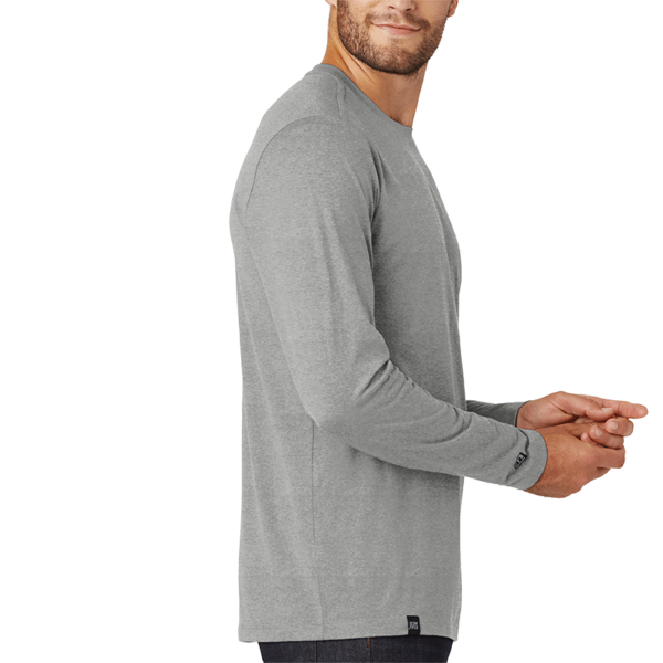 New Era Heritage Blend Long Sleeve Crew Tee, Shadow Grey Heather, Right Sleeve view