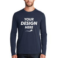 New Era Heritage Blend Long Sleeve Crew Tee, True Navy, Front view, Mockup