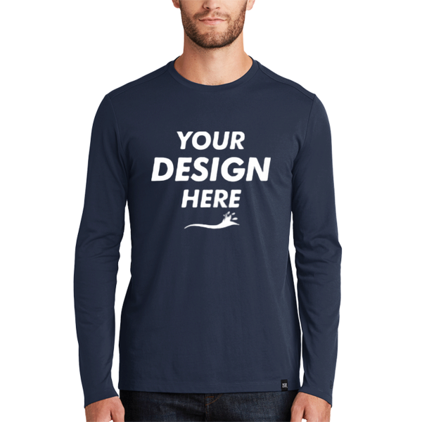 New Era Heritage Blend Long Sleeve Crew Tee, True Navy, Front view, Mockup