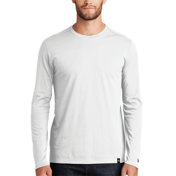 New Era Heritage Blend Long Sleeve Crew Tee, White, Front view