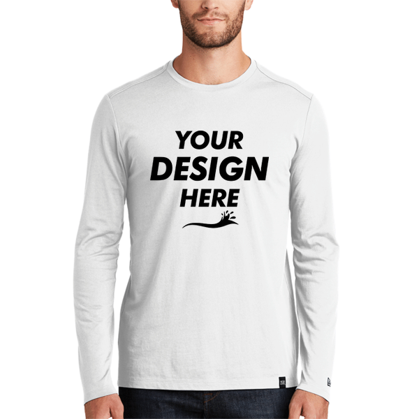 New Era Heritage Blend Long Sleeve Crew Tee, White, Front view, Mockup