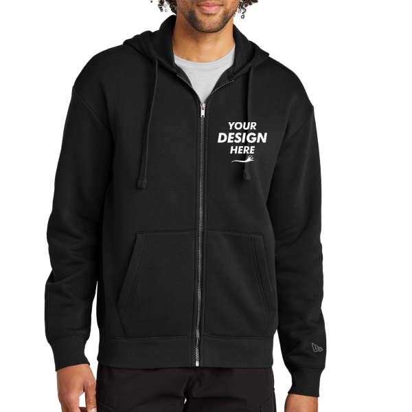 New Era Heritage Fleece Full Zip Hoodie, Black, Front view, Mockup