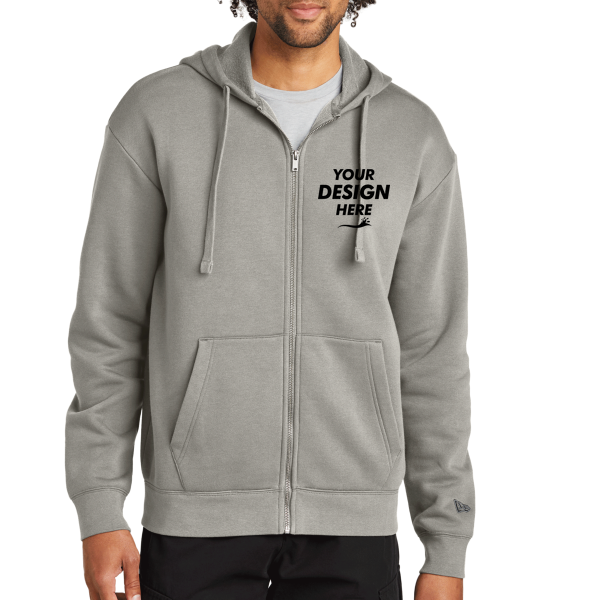 New Era Heritage Fleece Full Zip Hoodie, Rainstorm Grey, Front view, Mockup