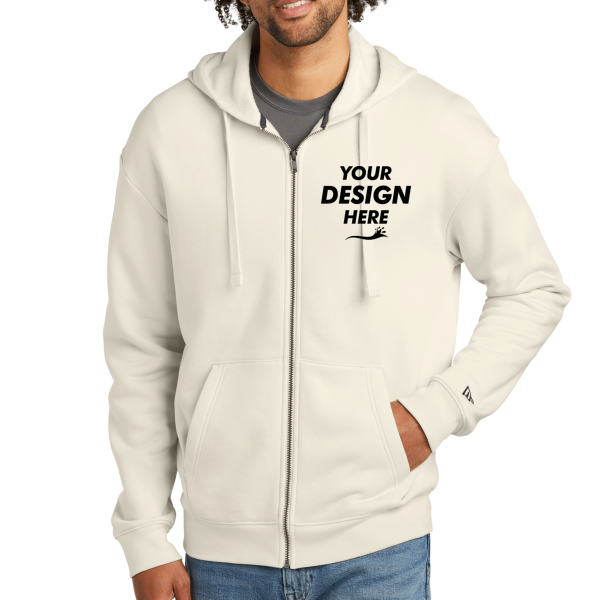 New Era Heritage Fleece Full Zip Hoodie, Soft Beige, Front view, Mockup
