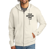 New Era Heritage Fleece Full Zip Hoodie, Soft Beige, Front view, Mockup