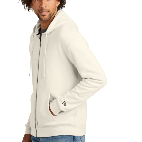New Era Heritage Fleece Full Zip Hoodie, Soft Beige, Left Sleeve view