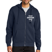 New Era Heritage Fleece Full Zip Hoodie, True Navy, Front view, Mockup
