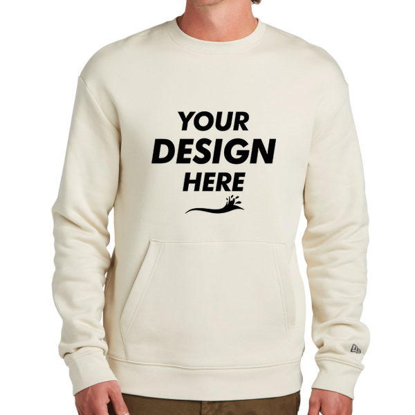New Era Heritage Fleece Pocket Crew, Soft Beige, Front view, Mockup
