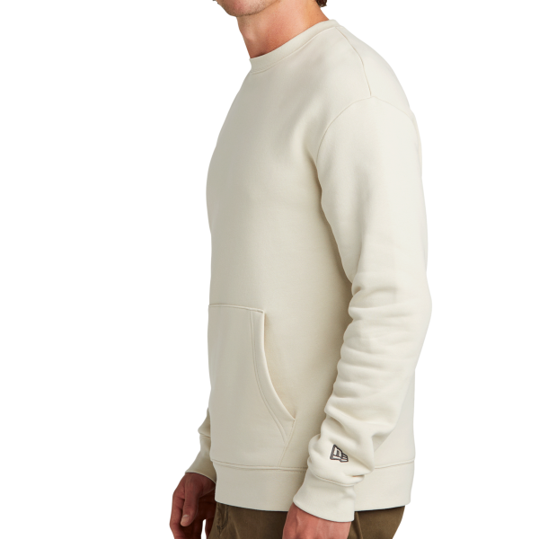 New Era Heritage Fleece Pocket Crew, Soft Beige, Left Sleeve view