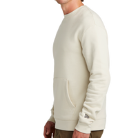 New Era Heritage Fleece Pocket Crew, Soft Beige, Left Sleeve view