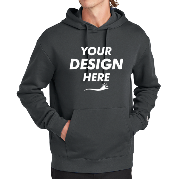 New Era Heritage Fleece Pullover Hoodie, Graphite, Front view, Mockup