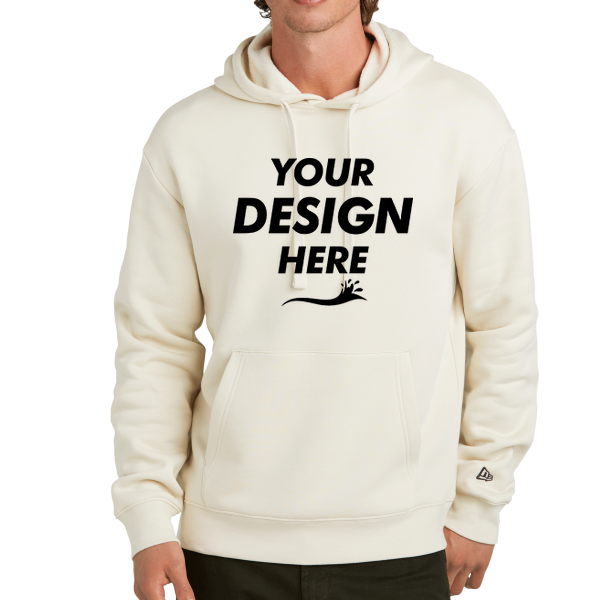 New Era Heritage Fleece Pullover Hoodie, Soft Beige, Front view, Mockup