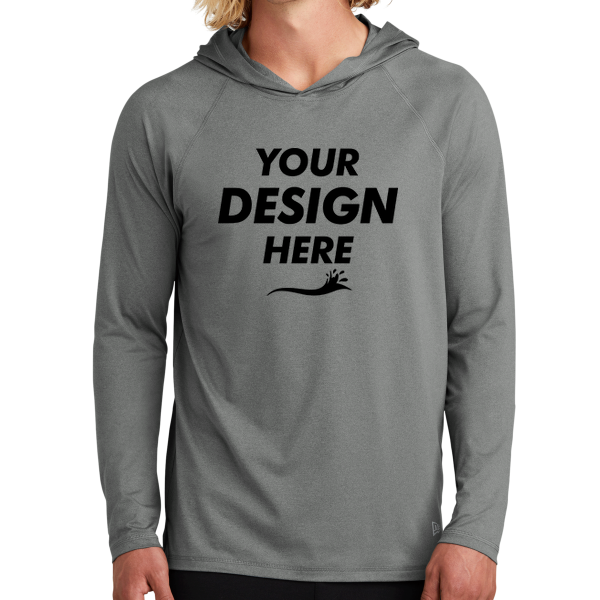New Era Power Long Sleeve Hoodie, Shadow Grey Heather, Front view, Mockup