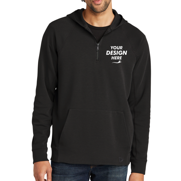 New Era STS 1/4 Zip Hoodie, Black, Front view, Mockup