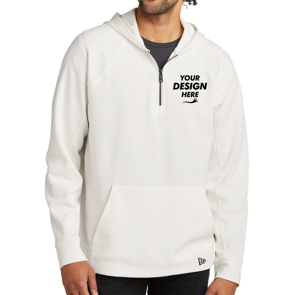 New Era STS 1/4 Zip Hoodie, Fan White, Front view, Mockup