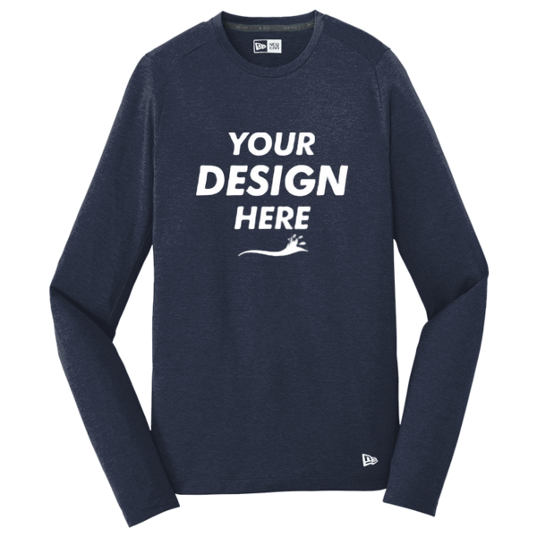 New Era Series Performance Long Sleeve Crew Tee, True Navy, Front view, Mockup