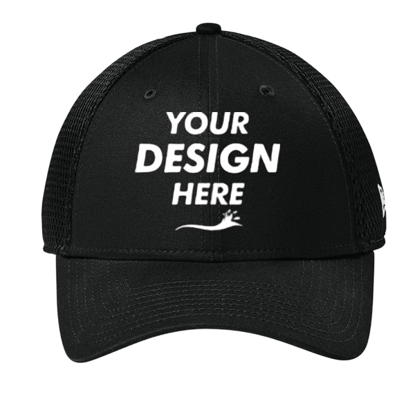 New Era Snapback Contrast Front Mesh Cap, Flag Black / Black, Front view, Mockup