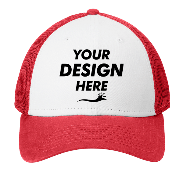 New Era Snapback Contrast Front Mesh Cap, White / Scarlet Red, Front view, Mockup