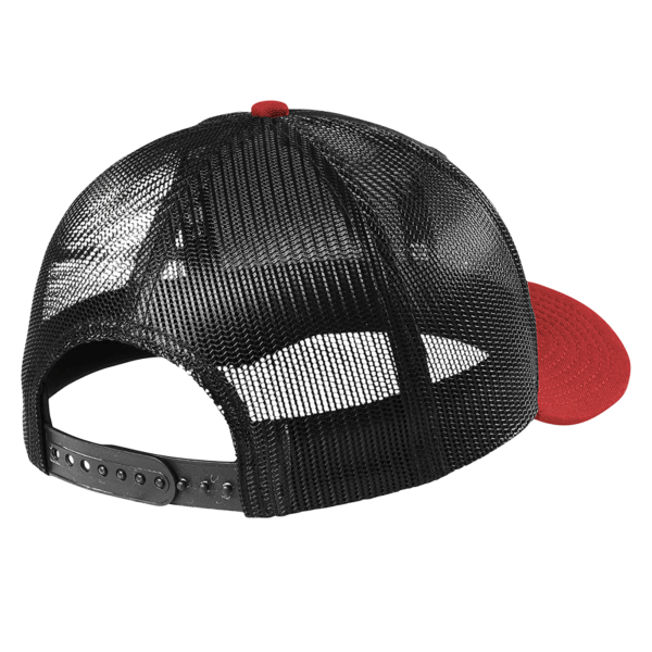 New Era Snapback Low Profile Trucker Cap, Black / Scarlet, Back view