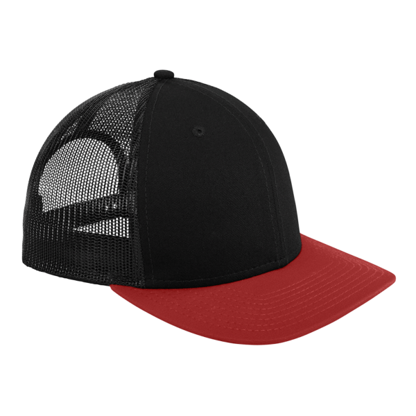 New Era Snapback Low Profile Trucker Cap, Black / Scarlet, Right Side view